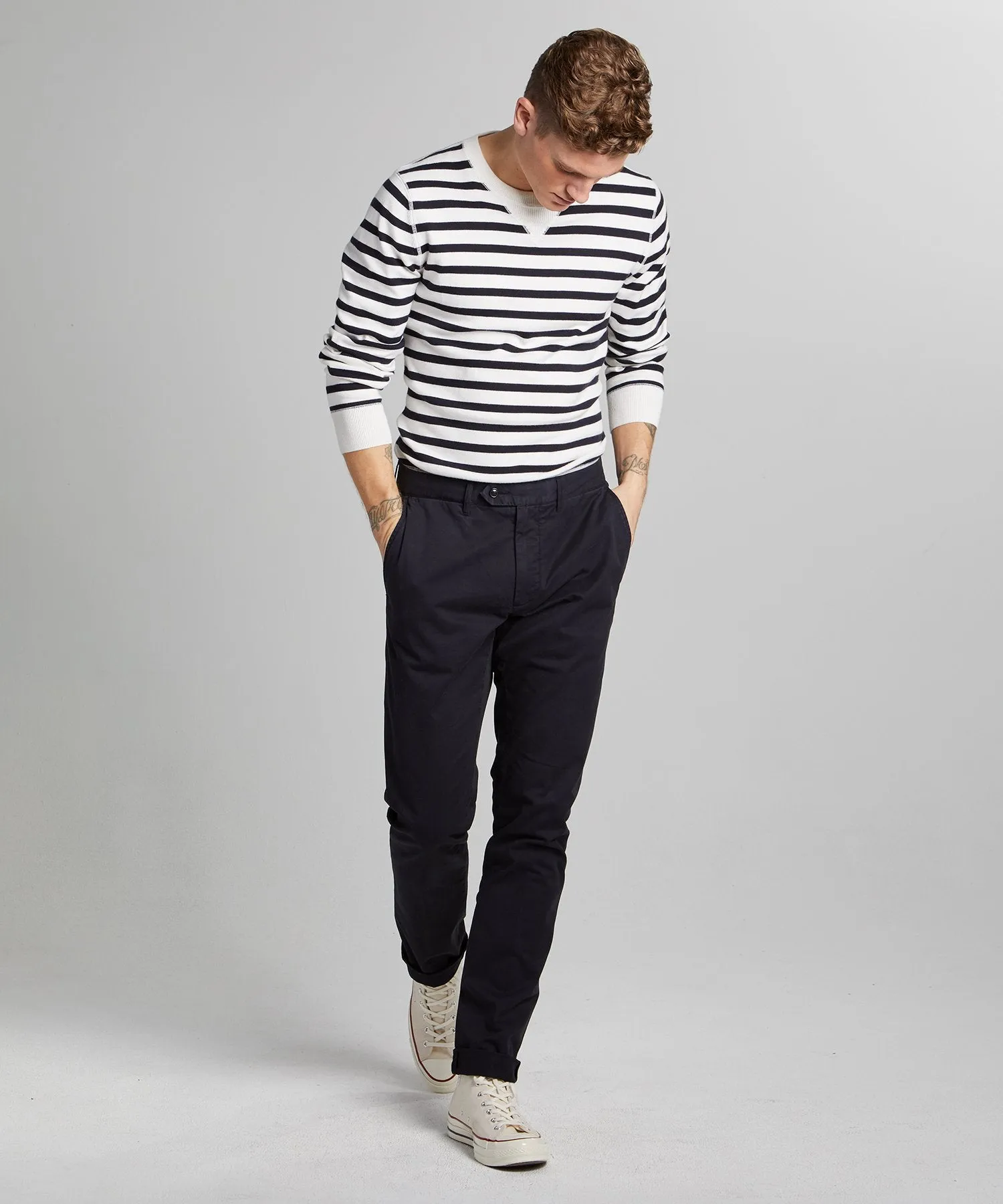 Slim Fit Tab Front Stretch Chino in Navy