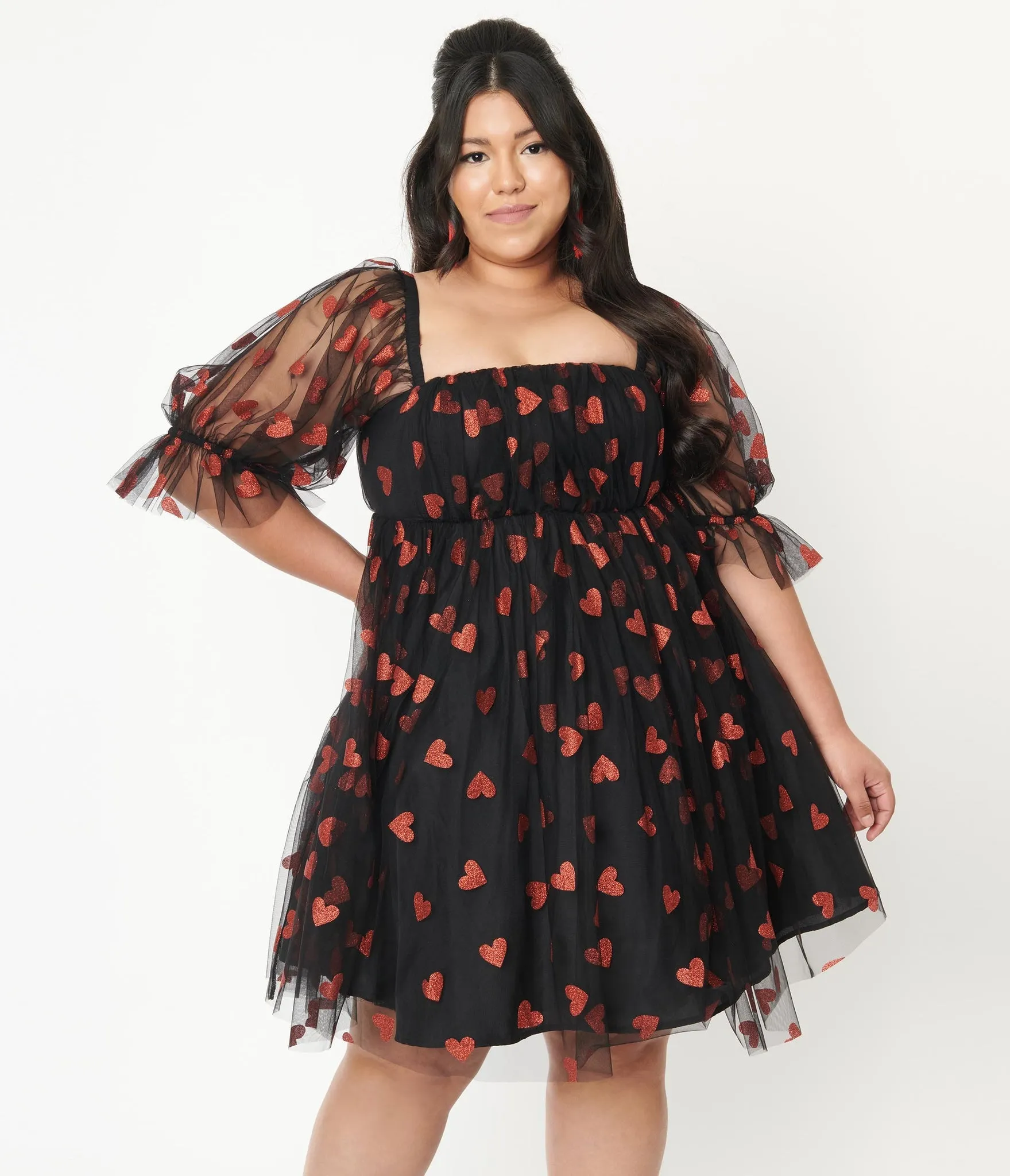 Smak Parlour Black & Red Glitter Hearts Love Interest Babydoll Dress (XS, S and M ONLY)