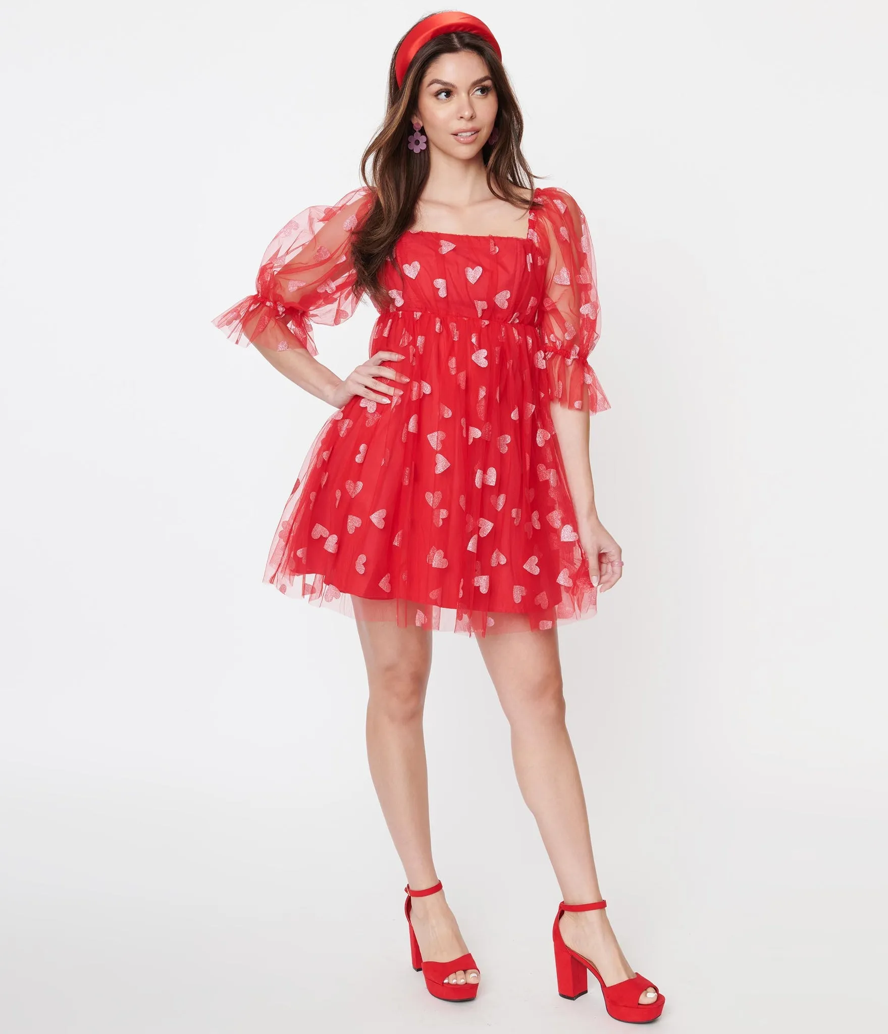 Smak Parlour Red & Pink Glitter Hearts Love Interest Babydoll Dress (XS, S and XL ONLY)