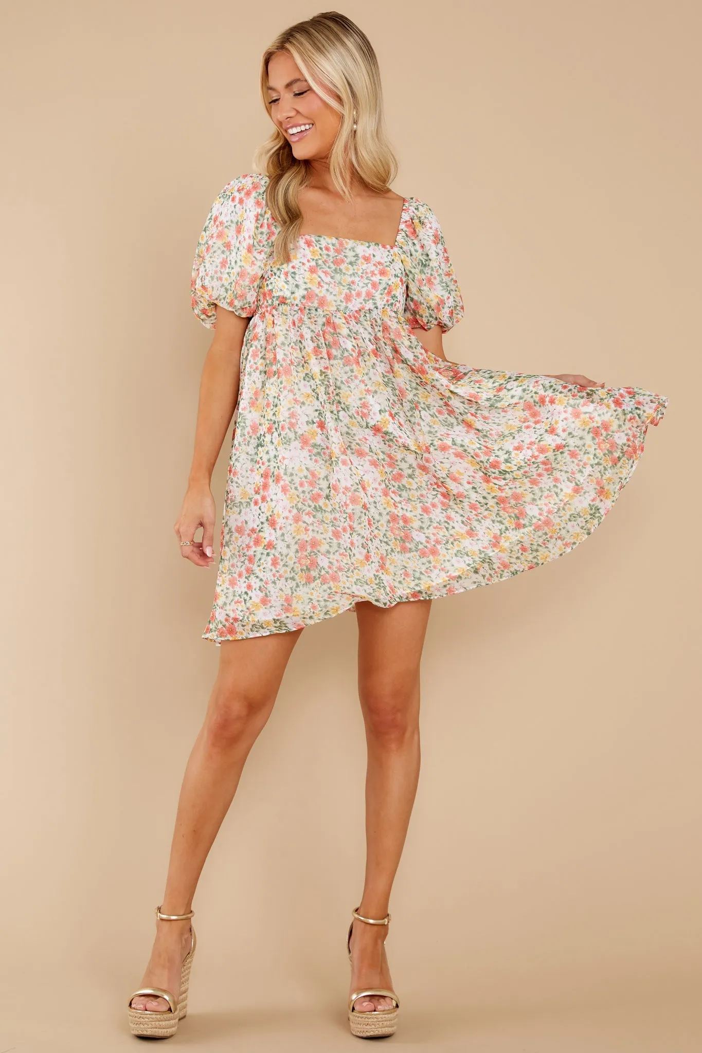 Song And Dance Ivory Multi Floral Print Dress