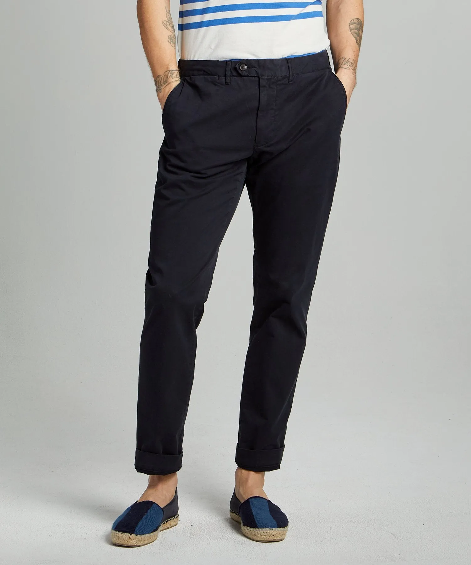 Straight Fit Tab front Stretch Chino in Navy