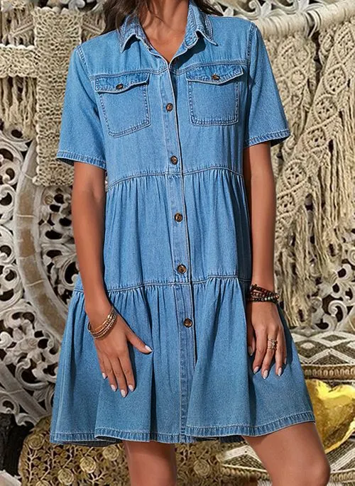 Sunol Tiered Button Down Chambray Dress