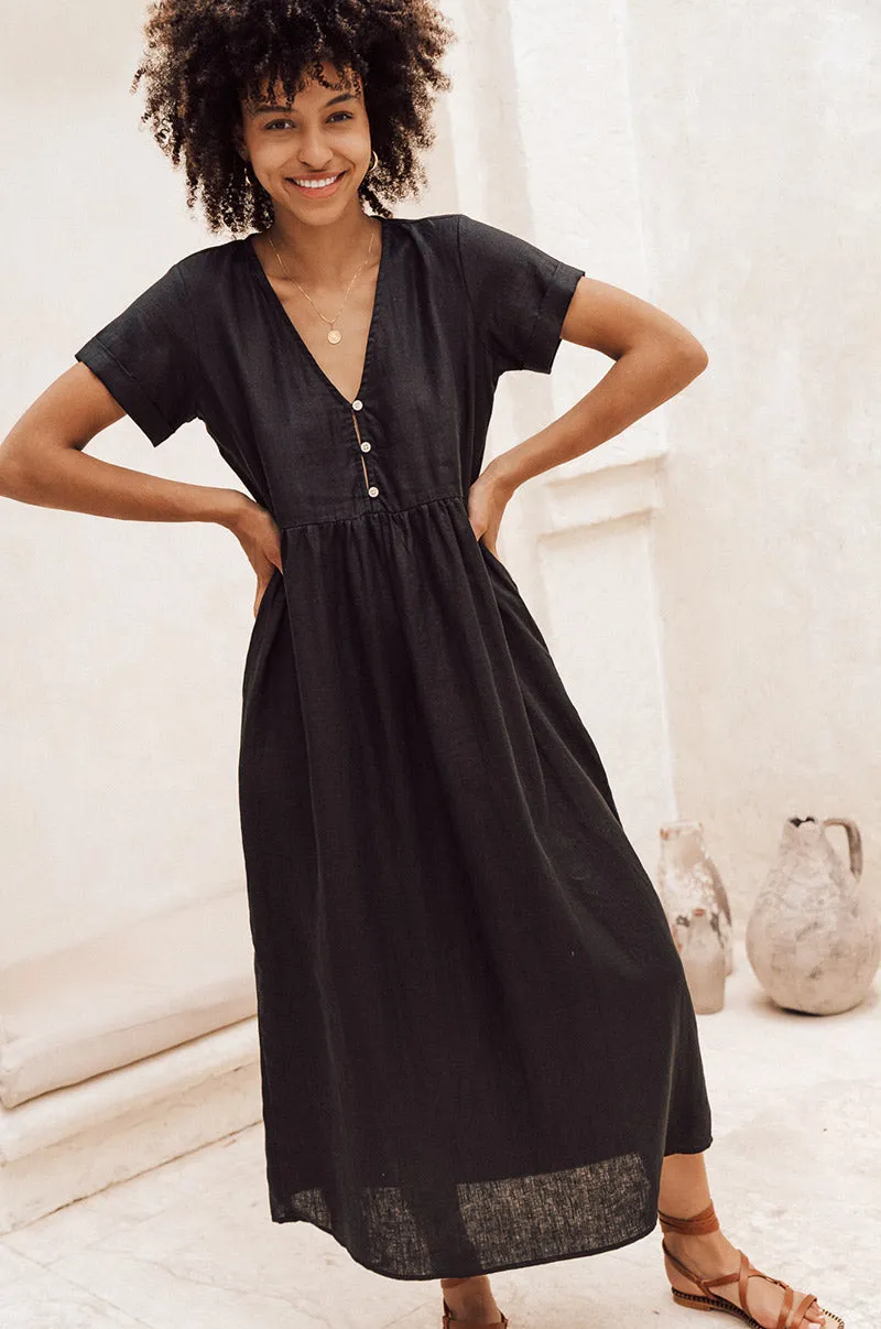 SUNSEEKER Midi Dress - black linen