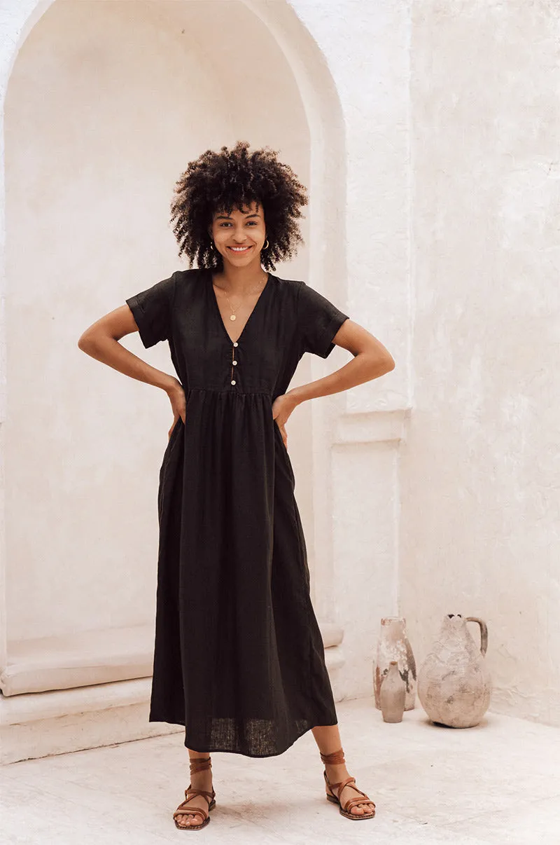 SUNSEEKER Midi Dress - black linen