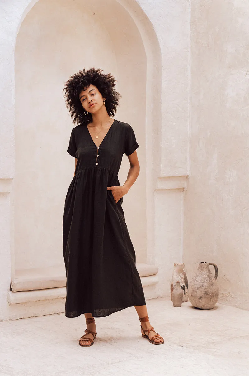 SUNSEEKER Midi Dress - black linen