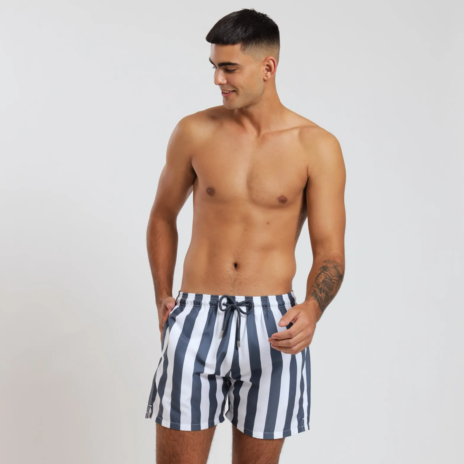 Swim Shorts - Stripes | Steel & White