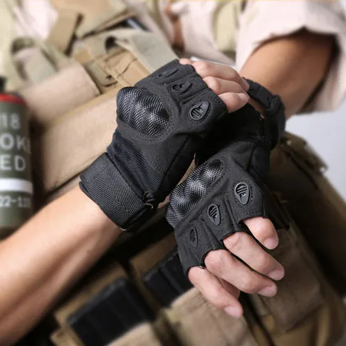 Tactical Outdoor Carbon Knuckle Fingerless Gloves