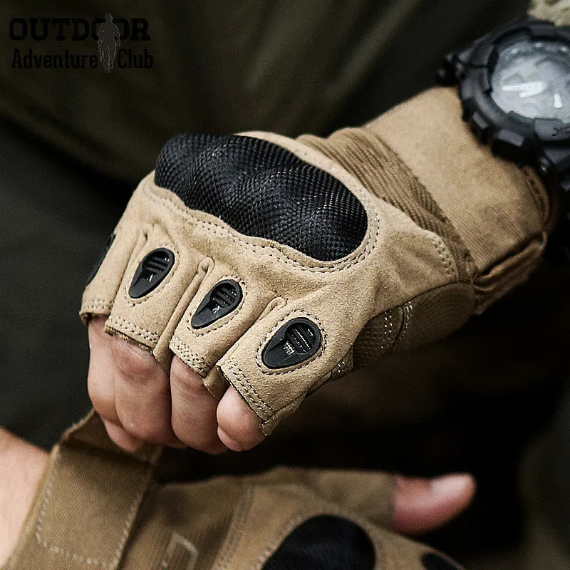 Tactical Outdoor Carbon Knuckle Fingerless Gloves