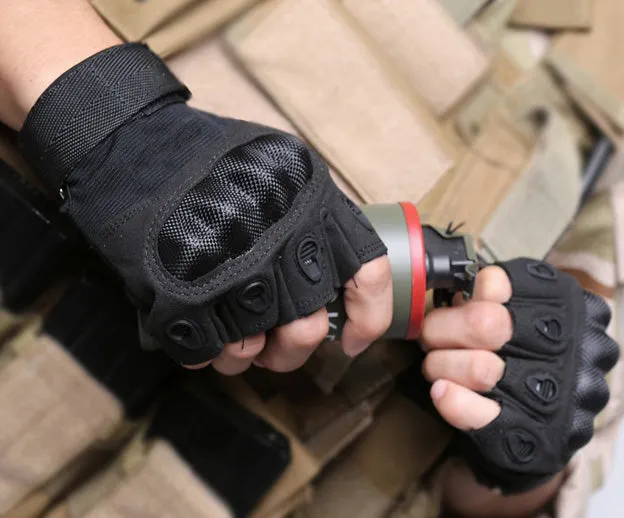 Tactical Outdoor Carbon Knuckle Fingerless Gloves