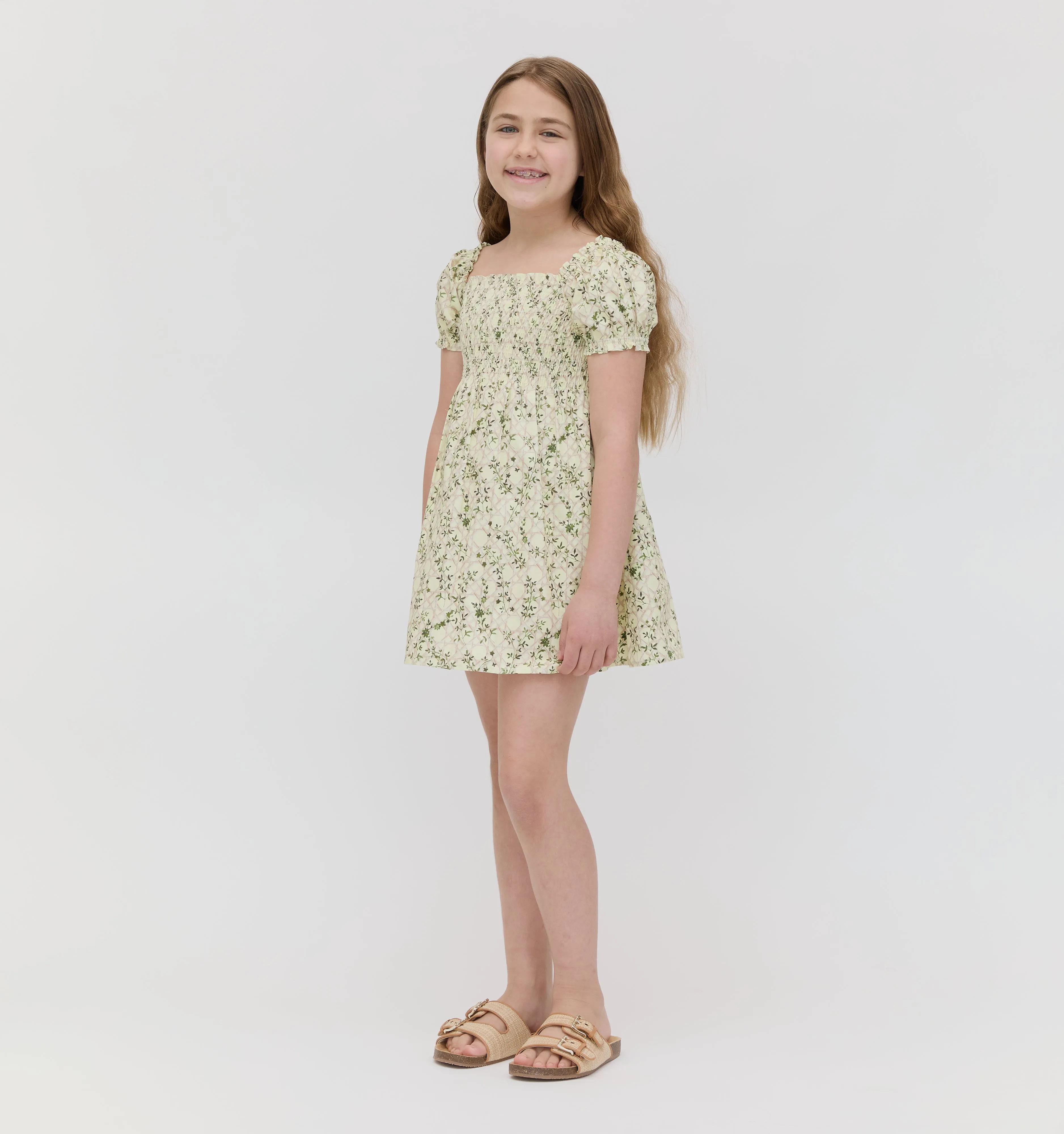 The Tiny Athena Nap Dress - Yellow Basketweave Vine Cotton Sateen