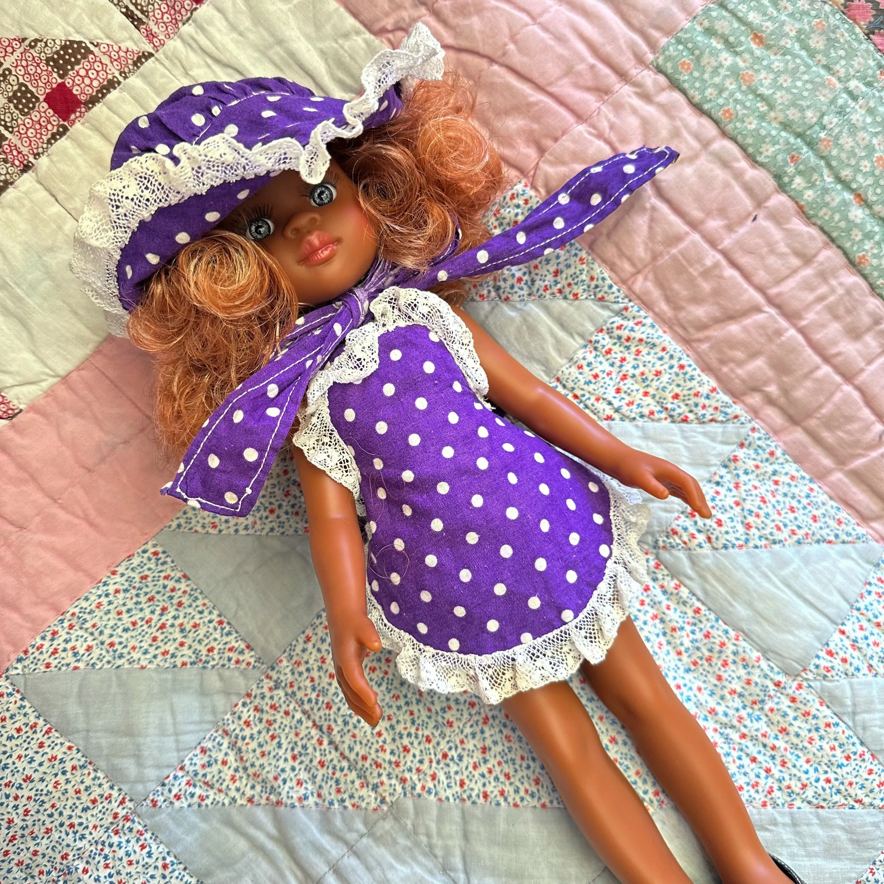 Vintage 1960s Purple Polka Dot Doll Dress set (fits Amigas doll)