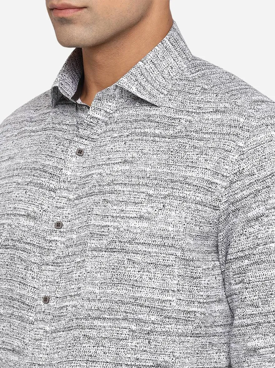 White & Grey Printed Slim Fit Party Wear Shirt | Greenfibre