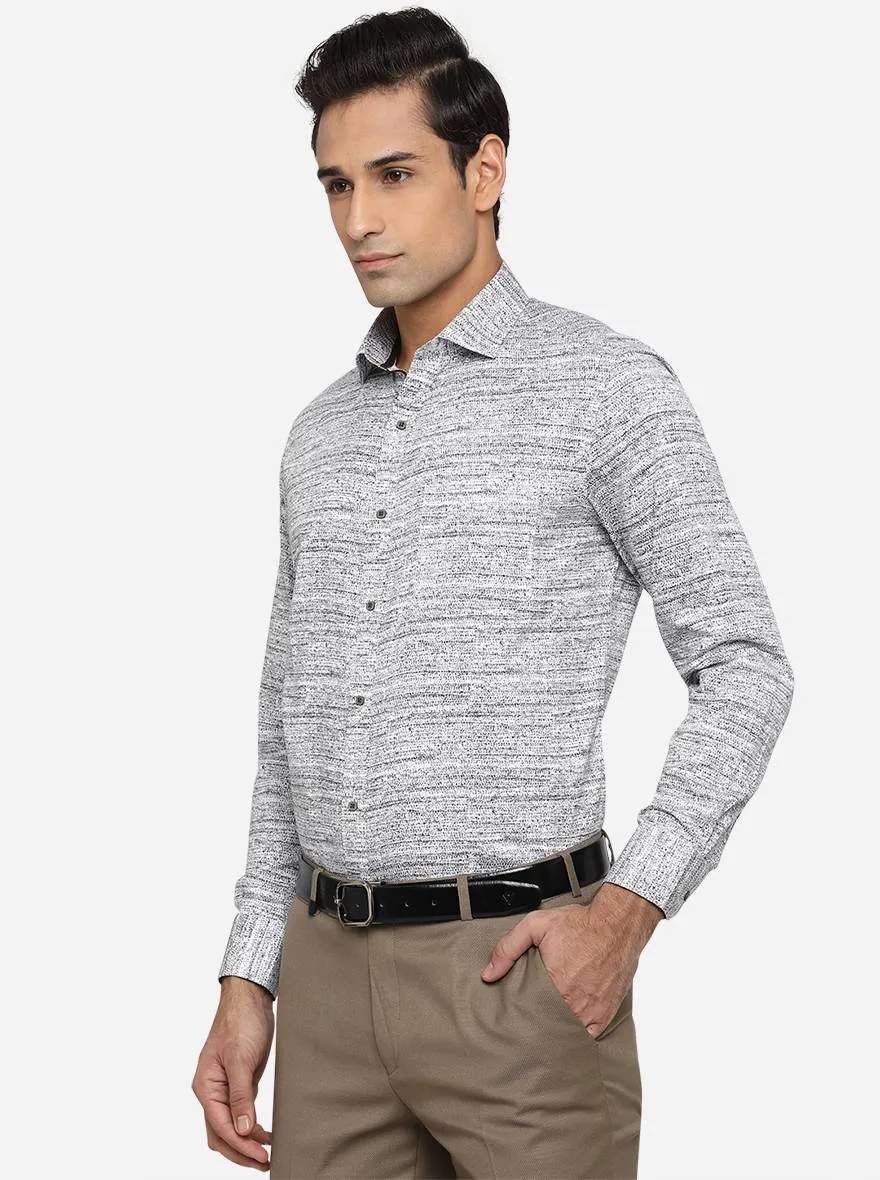 White & Grey Printed Slim Fit Party Wear Shirt | Greenfibre