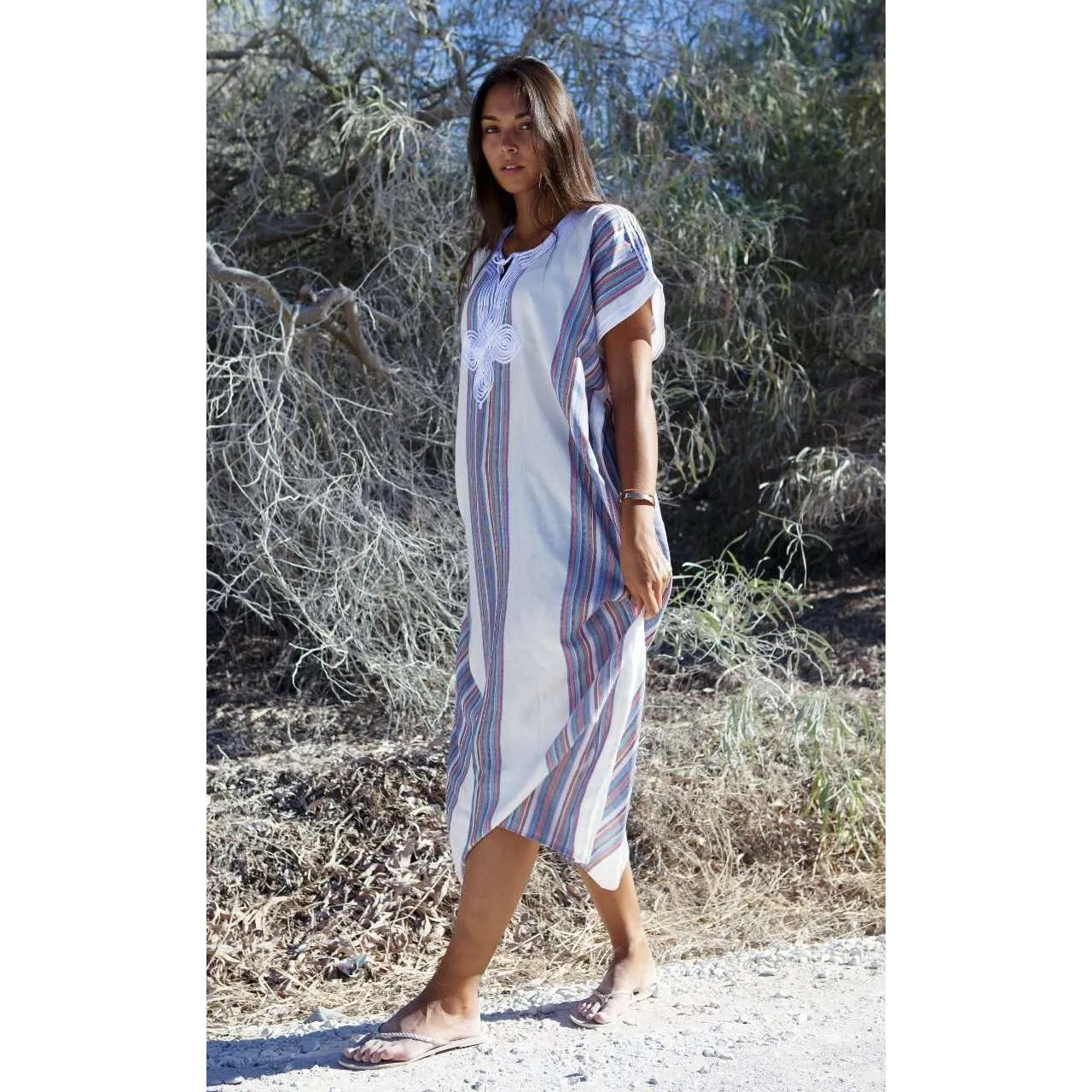 White Bedouin Resort Loungewear Maxi Caftan Kaftan- Moroccan Kaftan