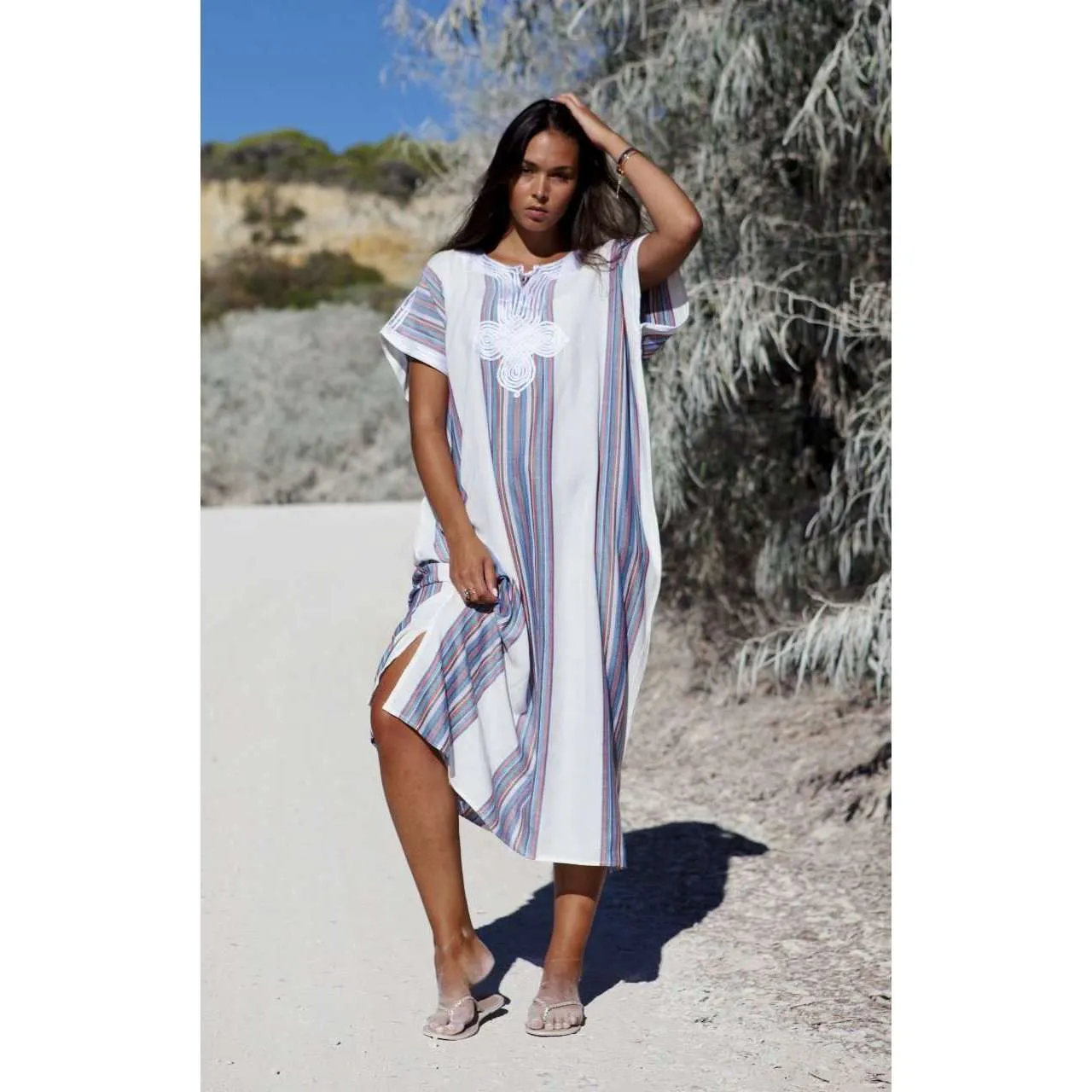 White Bedouin Resort Loungewear Maxi Caftan Kaftan- Moroccan Kaftan