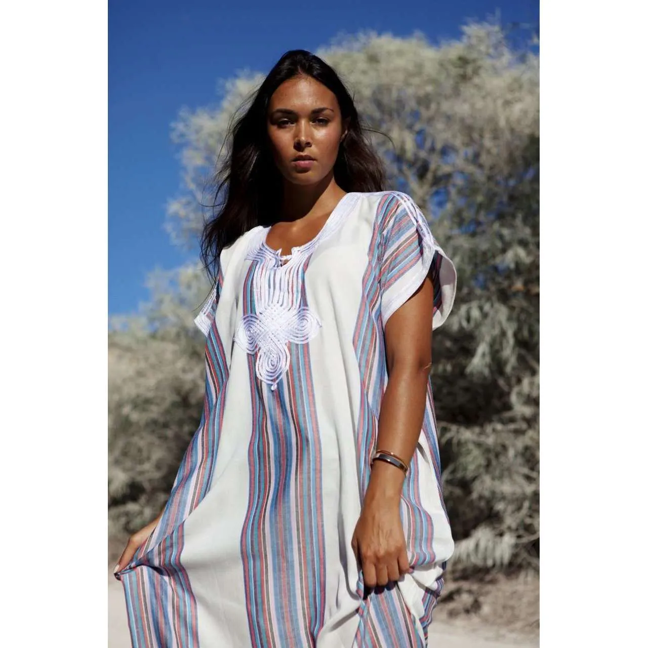 White Bedouin Resort Loungewear Maxi Caftan Kaftan- Moroccan Kaftan