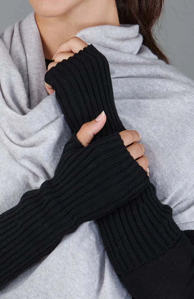 Womens Merino Activewear Ribbed Fingerless Gloves